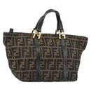 FENDI Zucca Canvas Hand Bag Black Brown gold Auth 151275-1
