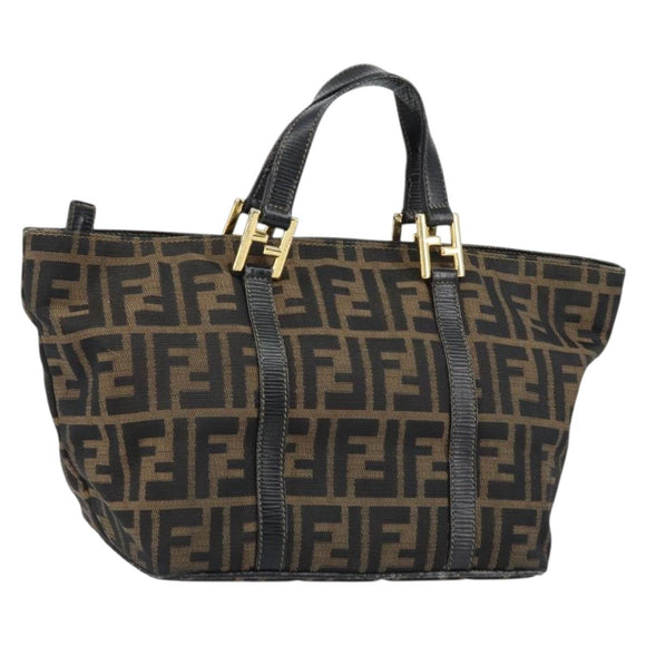 FENDI Zucca Canvas Hand Bag Black Brown gold Auth 151275