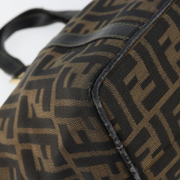 FENDI Zucca Canvas Hand Bag Black Brown gold Auth 151275