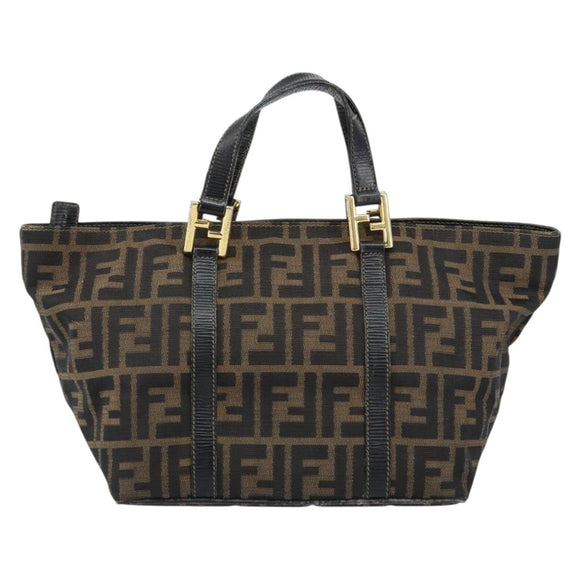 FENDI Zucca Canvas Hand Bag Black Brown gold Auth 151275