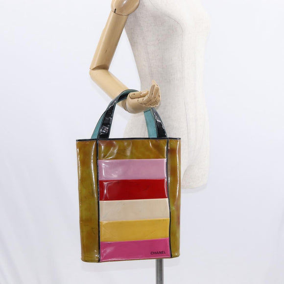 CHANEL Hand Bag Enamel Multicolor Gold CC Auth 151278