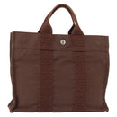 HERMES Her Line PM Tote Bag Canvas Brown Silver Auth 151279-1