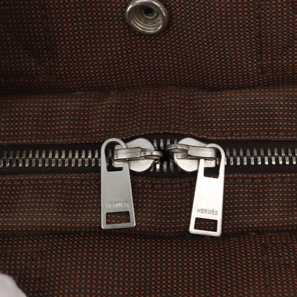 HERMES Her Line PM Tote Bag Canvas Brown Silver Auth 151279