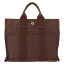 HERMES Her Line PM Tote Bag Canvas Brown Silver Auth 151279-13
