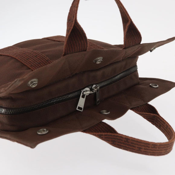 HERMES Her Line PM Tote Bag Canvas Brown Silver Auth 151279