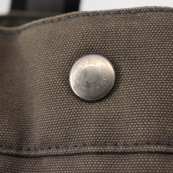 HERMES Fourre ToutMM Hand Bag Canvas Gray Silver Auth 151280