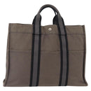 HERMES Fourre ToutMM Hand Bag Canvas Gray Silver Auth 151280-1