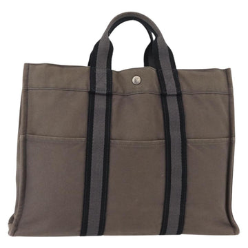 HERMES Fourre ToutMM Hand Bag Canvas Gray Silver Auth 151280