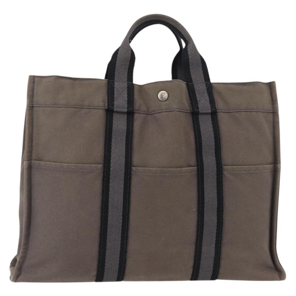 HERMES Fourre ToutMM Hand Bag Canvas Gray Silver Auth 151280