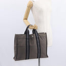 HERMES Fourre ToutMM Hand Bag Canvas Gray Silver Auth 151280-22