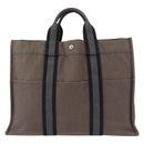HERMES Fourre ToutMM Hand Bag Canvas Gray Silver Auth 151280-13