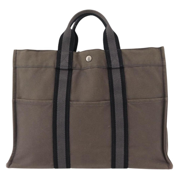 HERMES Fourre ToutMM Hand Bag Canvas Gray Silver Auth 151280