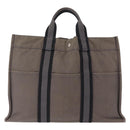 HERMES Fourre ToutMM Hand Bag Canvas Gray Silver Auth 151280-2