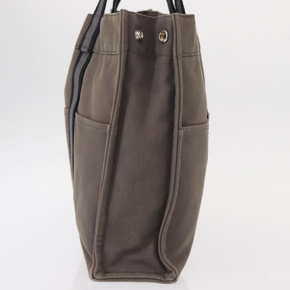 HERMES Fourre ToutMM Hand Bag Canvas Gray Silver Auth 151280