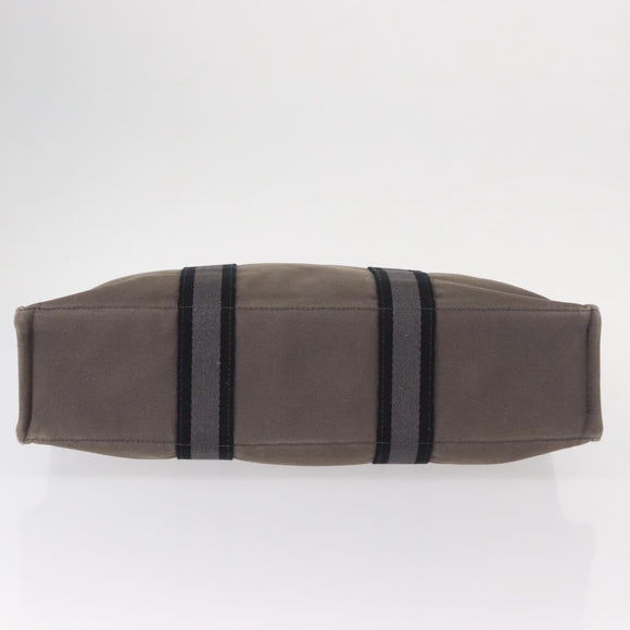 HERMES Fourre ToutMM Hand Bag Canvas Gray Silver Auth 151280