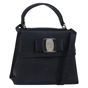 Salvatore Ferragamo Vala Hand Bag Satin 2way Black Silver Auth 151299