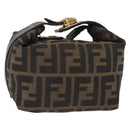 FENDI Zucca Canvas Vanity Pouch Black Brown gold Auth 151302-1