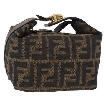FENDI Zucca Canvas Vanity Pouch Black Brown gold Auth 151302
