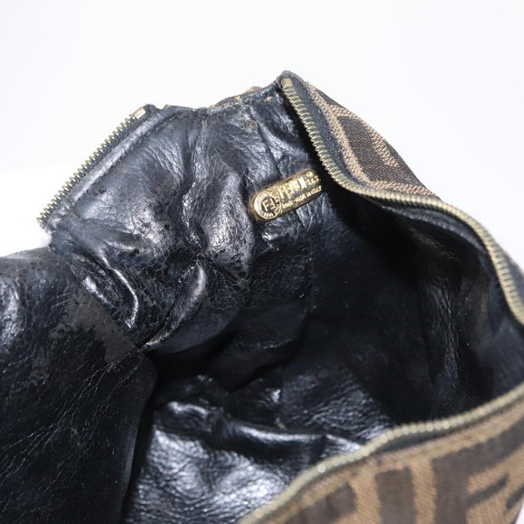 FENDI Zucca Canvas Vanity Pouch Black Brown gold Auth 151302