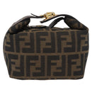FENDI Zucca Canvas Vanity Pouch Black Brown gold Auth 151302-13