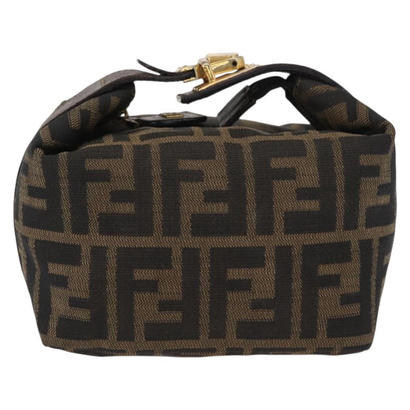 FENDI Zucca Canvas Vanity Pouch Black Brown gold Auth 151302