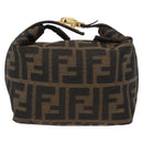 FENDI Zucca Canvas Vanity Pouch Black Brown gold Auth 151302-2