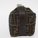 FENDI Zucca Canvas Vanity Pouch Black Brown gold Auth 151302-3