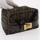 FENDI Zucca Canvas Vanity Pouch Black Brown gold Auth 151302-6
