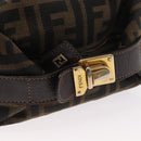 FENDI Zucca Canvas Vanity Pouch Black Brown gold Auth 151302-7