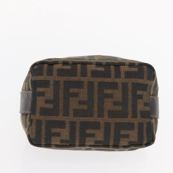 FENDI Zucca Canvas Vanity Pouch Black Brown gold Auth 151302