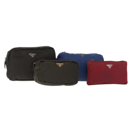 PRADA Pouch Nylon Canvas 4 Set Blue Red khaki Auth 151313