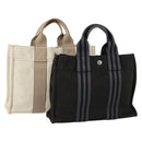 HERMES Bag Canvas 2 Set Black Light Beige Auth 151314-1