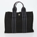 HERMES Bag Canvas 2 Set Black Light Beige Auth 151314-10