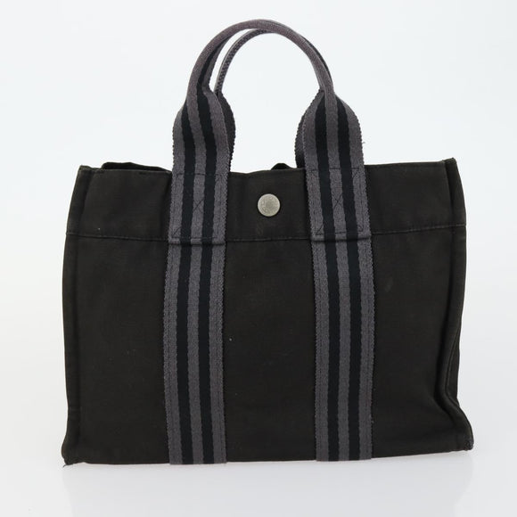 HERMES Bag Canvas 2 Set Black Light Beige Auth 151314