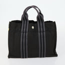 HERMES Bag Canvas 2 Set Black Light Beige Auth 151314-11