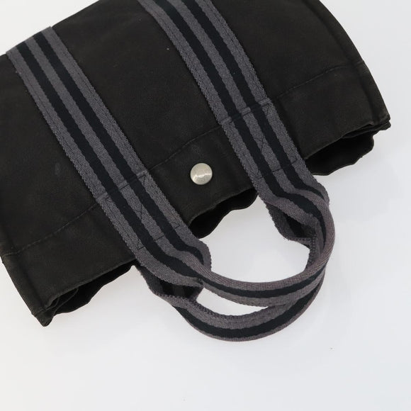 HERMES Bag Canvas 2 Set Black Light Beige Auth 151314