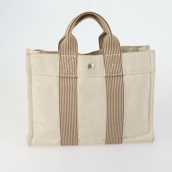 HERMES Bag Canvas 2 Set Black Light Beige Auth 151314