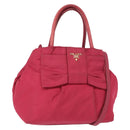 PRADA ribbon Hand Bag Nylon 2way Red Gold Auth 151316-1