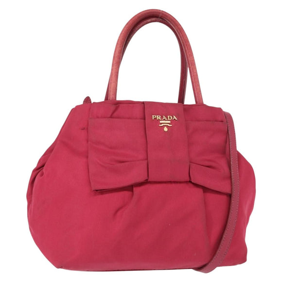 PRADA ribbon Hand Bag Nylon 2way Red Gold Auth 151316