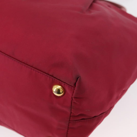 PRADA ribbon Hand Bag Nylon 2way Red Gold Auth 151316