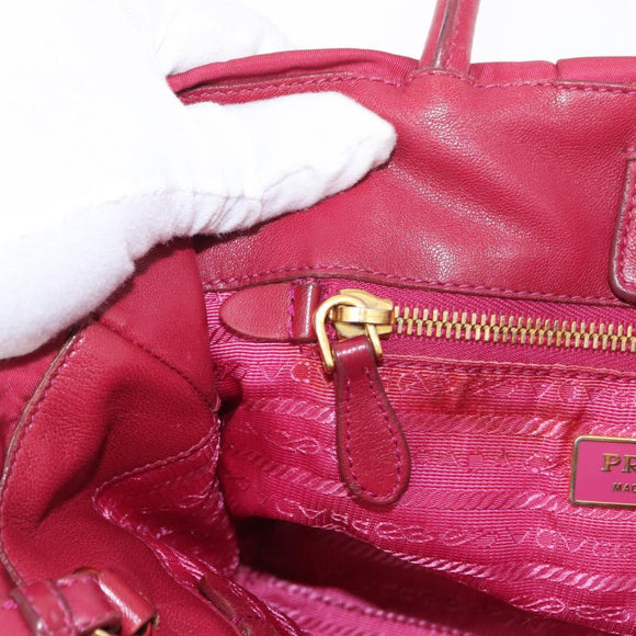 PRADA ribbon Hand Bag Nylon 2way Red Gold Auth 151316