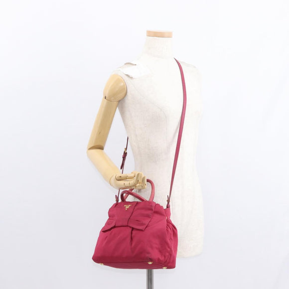 PRADA ribbon Hand Bag Nylon 2way Red Gold Auth 151316