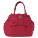 PRADA ribbon Hand Bag Nylon 2way Red Gold Auth 151316-13