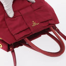 PRADA ribbon Hand Bag Nylon 2way Red Gold Auth 151316-6