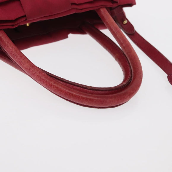 PRADA ribbon Hand Bag Nylon 2way Red Gold Auth 151316