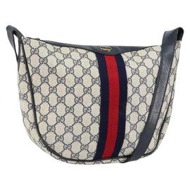 GUCCI GG Supreme Sherry Line Shoulder Bag PVC Navy Gold Red Auth 151330