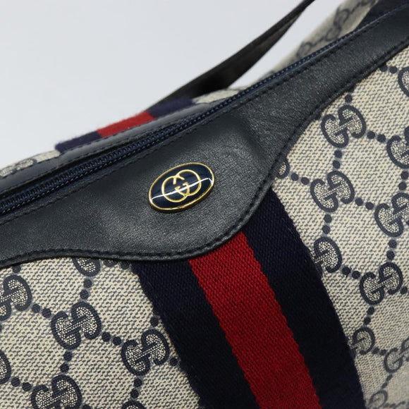 GUCCI GG Supreme Sherry Line Shoulder Bag PVC Navy Gold Red Auth 151330