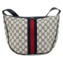 GUCCI GG Supreme Sherry Line Shoulder Bag PVC Navy Gold Red Auth 151330-13