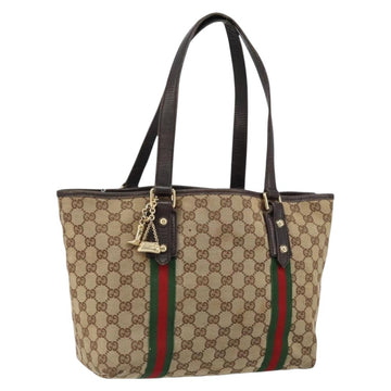 GUCCI GG Canvas Web Sherry Line Tote Bag Beige Gold Red 137396 Auth 151333