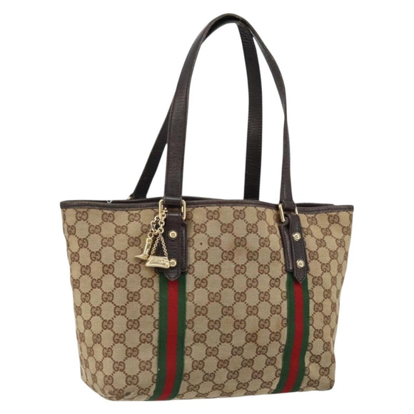 GUCCI GG Canvas Web Sherry Line Tote Bag Beige Gold Red 137396 Auth 151333